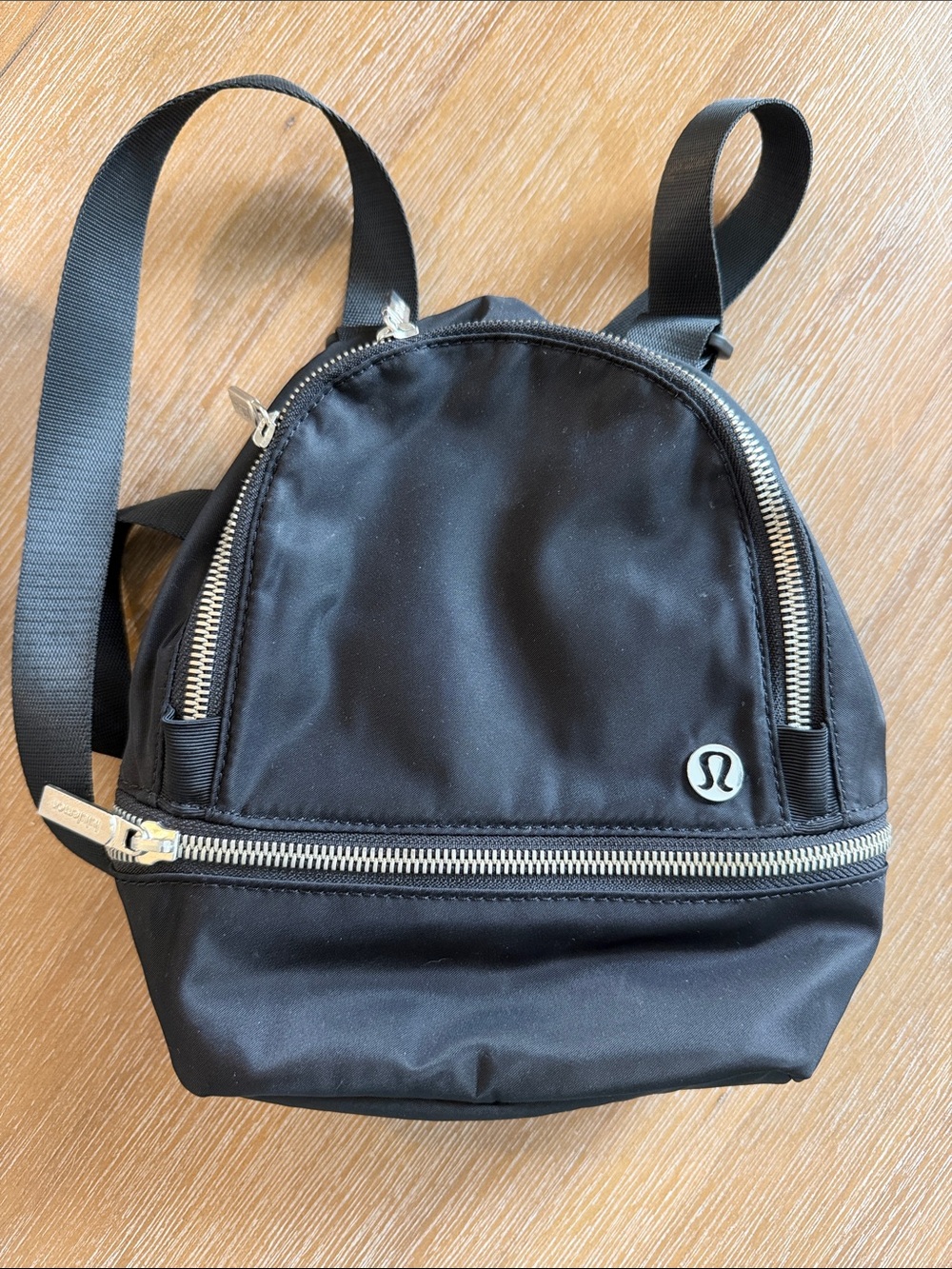 lululemon athletica Black Mini Backpack with Silver Zippers